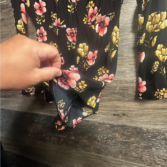 Forever 21 Black and Pink Floral Cut Out Long Sleeve Romper - Picture 4 of 10
